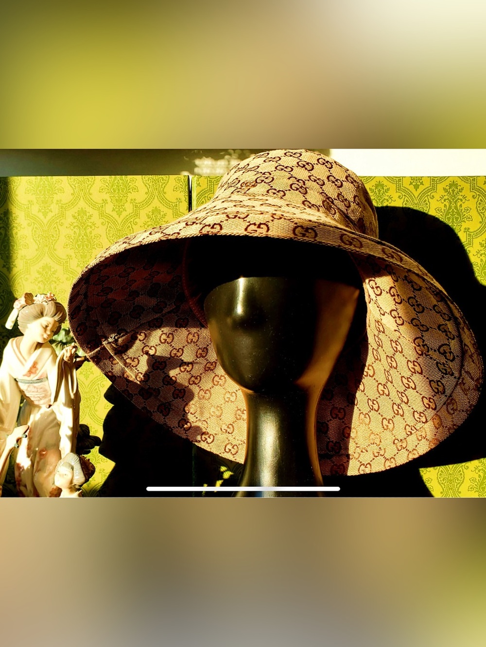 Beige Monogram Large Jacquard Canvas Bucket Hat w Wide Brim Beach Sun Coverage - Picture 2 of 14